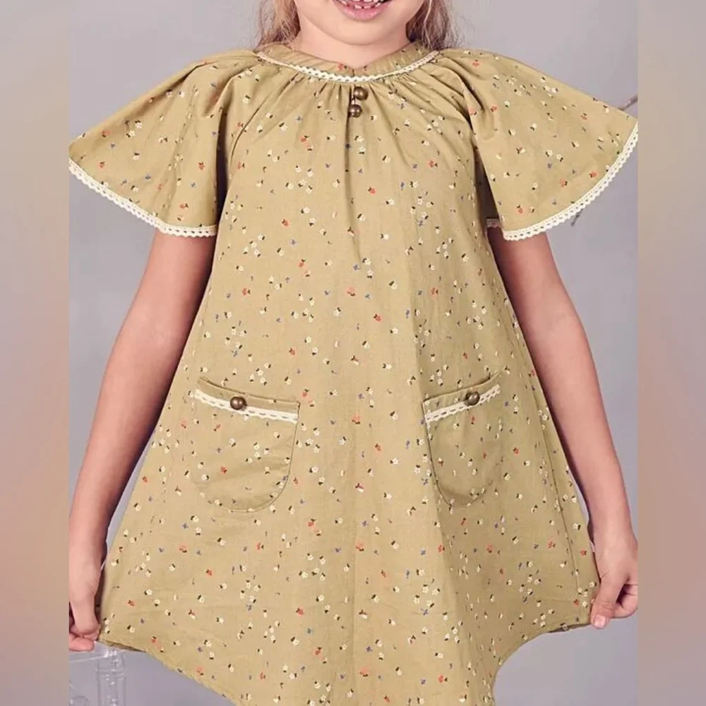 LA FAUTE‎ A VOLTAIRE BUTTERFLY floral butterfly sleeve Khaki green 2T